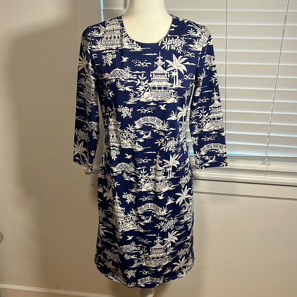 J. McLaughlin Navy White Tongsai Palms Sophia Dress